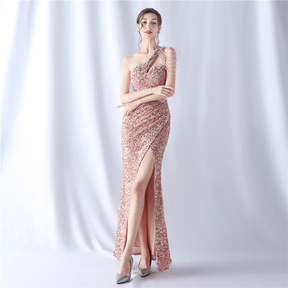 Kasyon Payetli Pembe Maxi Elbise