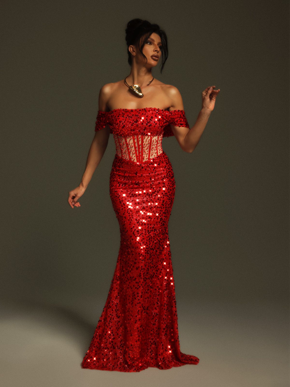 Christena Payetli Korse Maxi Elbise