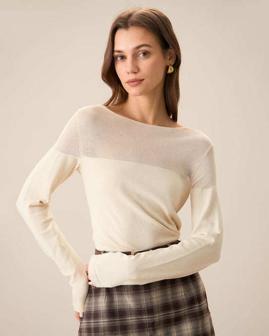 The Apricot Boat Neck Sheer Knit Top