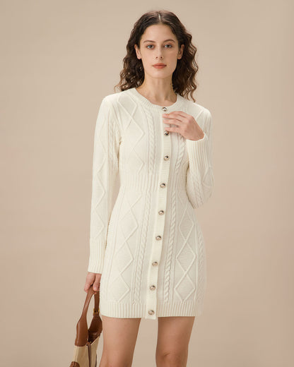 White Round Neck Bodycon Sweater Dress