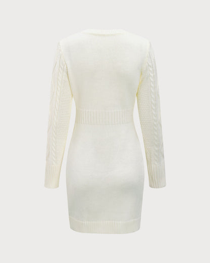 White Round Neck Bodycon Sweater Dress