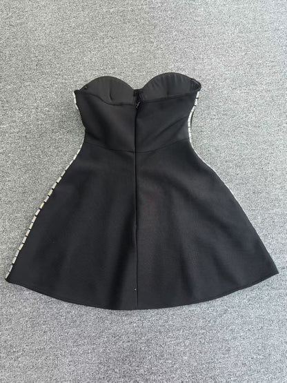 Banderas Taşlı Siyah Mini Elbise