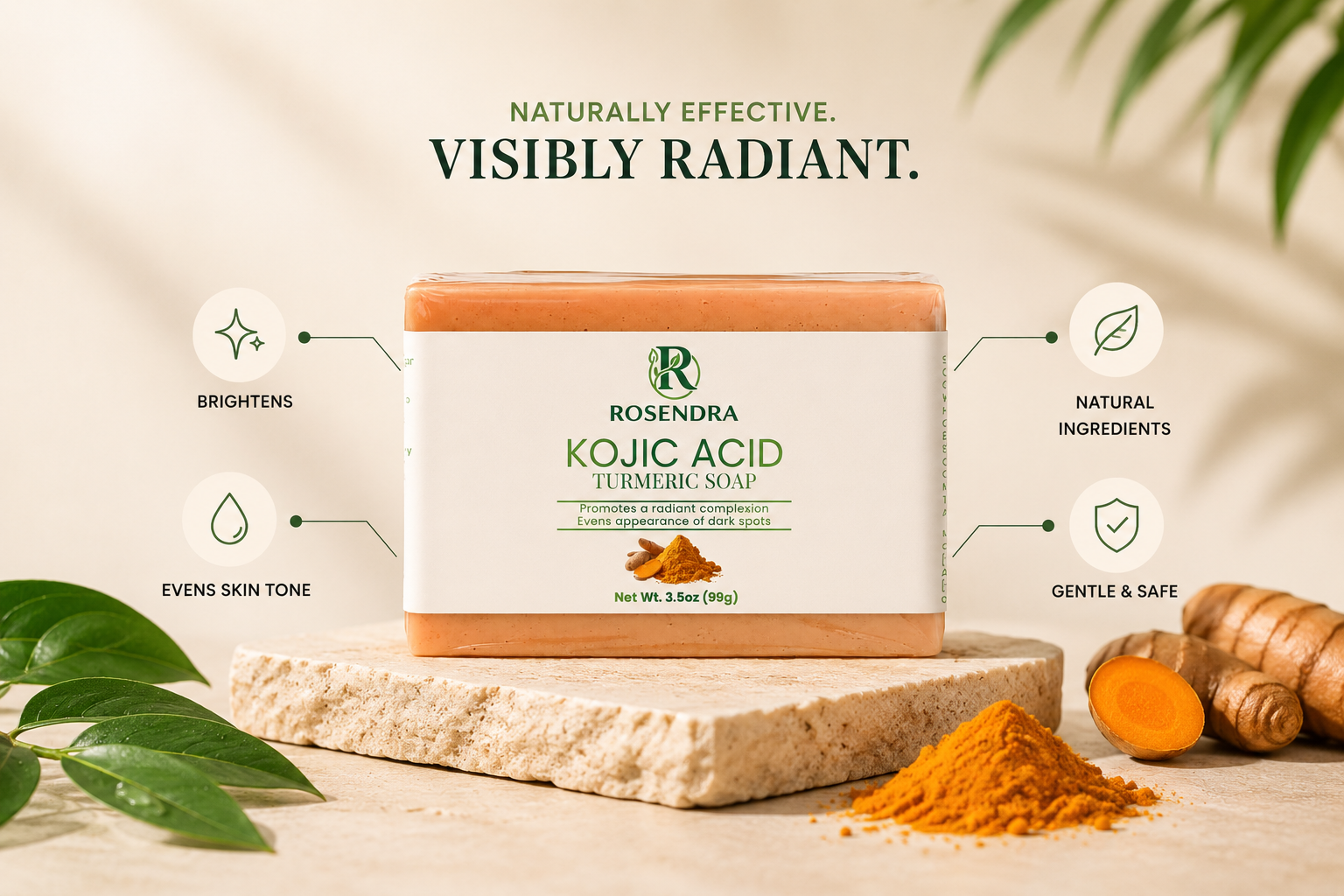 ROSENDRA Kojic Acid Turmeric Soap – Dark Spot Brightening Bar