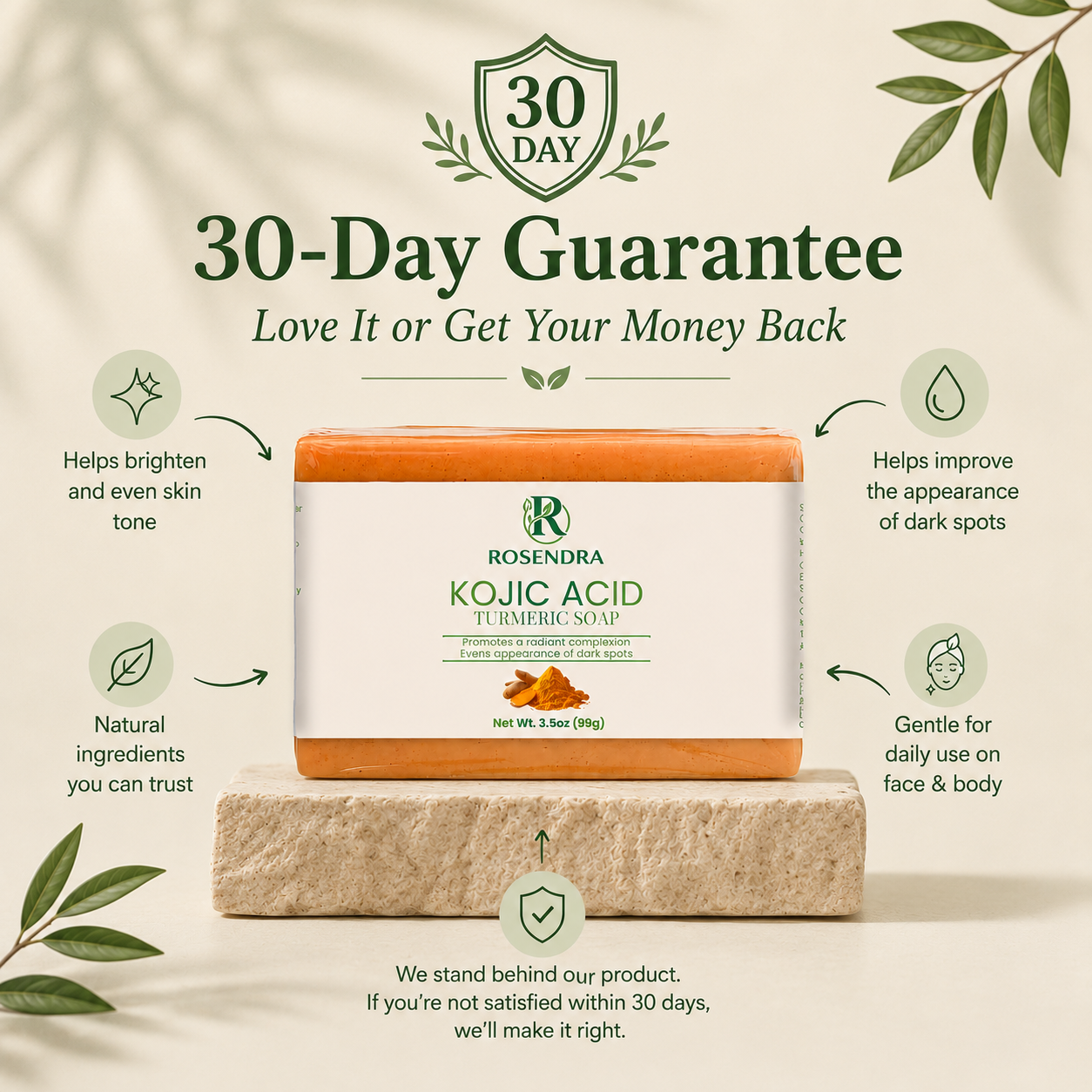 ROSENDRA Kojic Acid Turmeric Soap – Dark Spot Brightening Bar