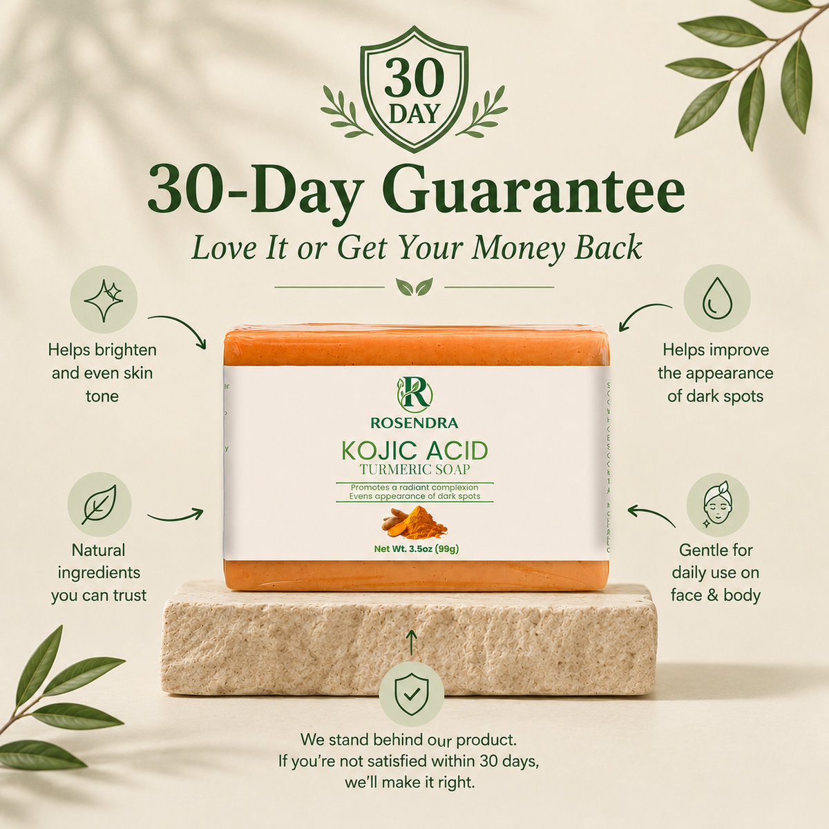 ROSENDRA Kojic Acid Turmeric Soap – Dark Spot Brightening Bar