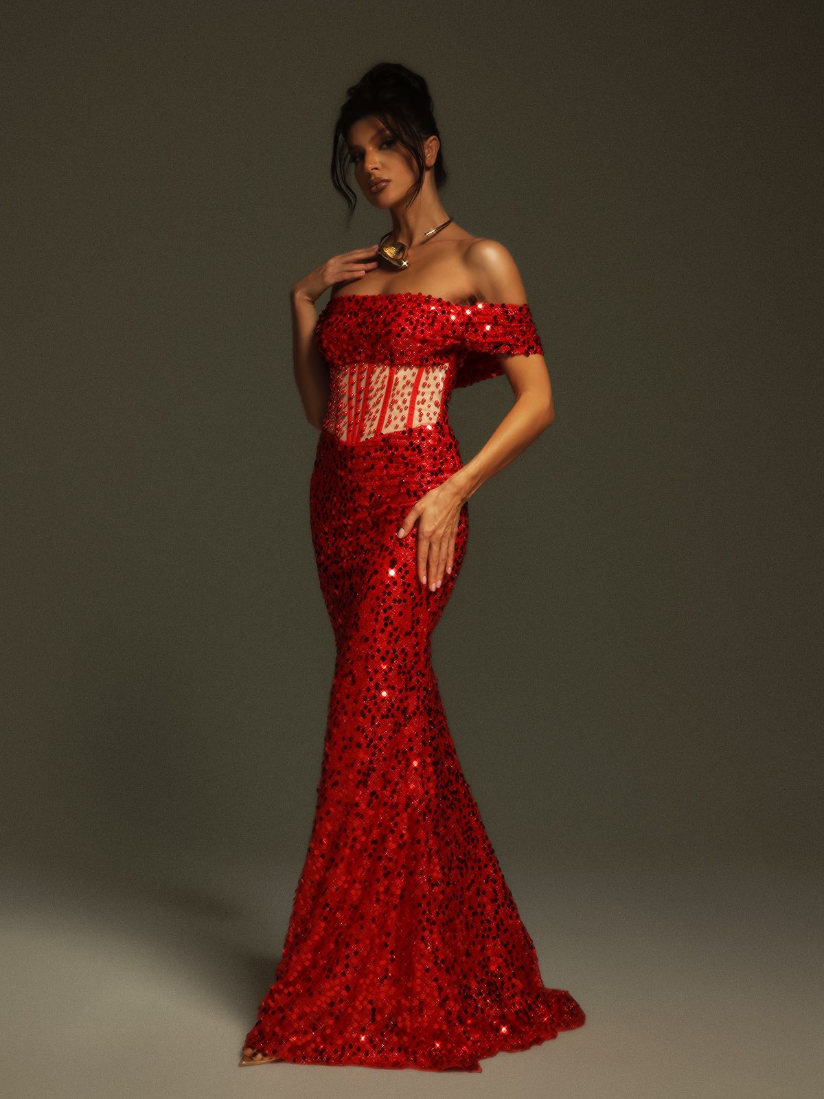 Christena Payetli Korse Maxi Elbise