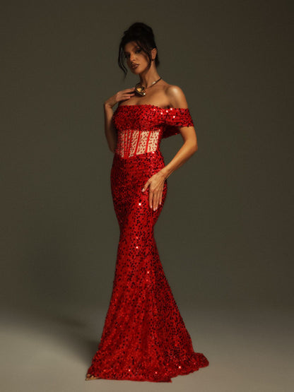 Christena Payetli Korse Maxi Elbise