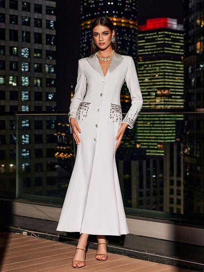 Hasn Beyaz Taşlı Blazer Elbise