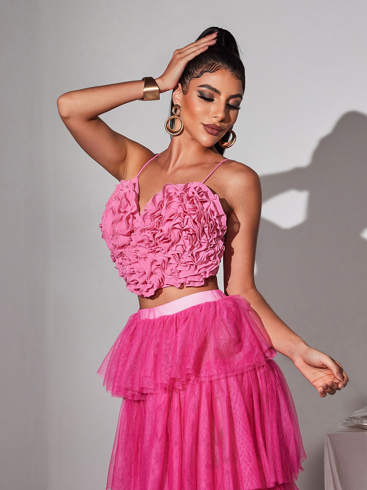 Laurelin Kalp Volanlı Pembe Crop