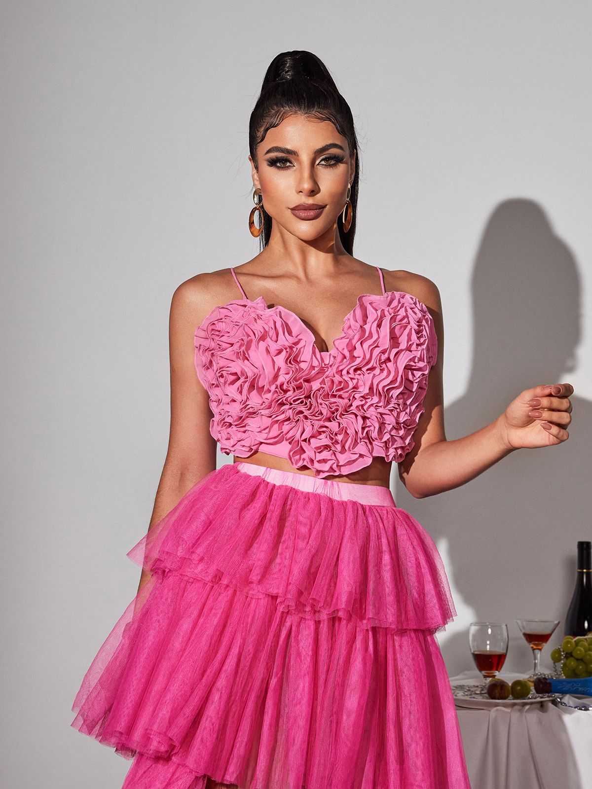 Laurelin Kalp Volanlı Pembe Crop