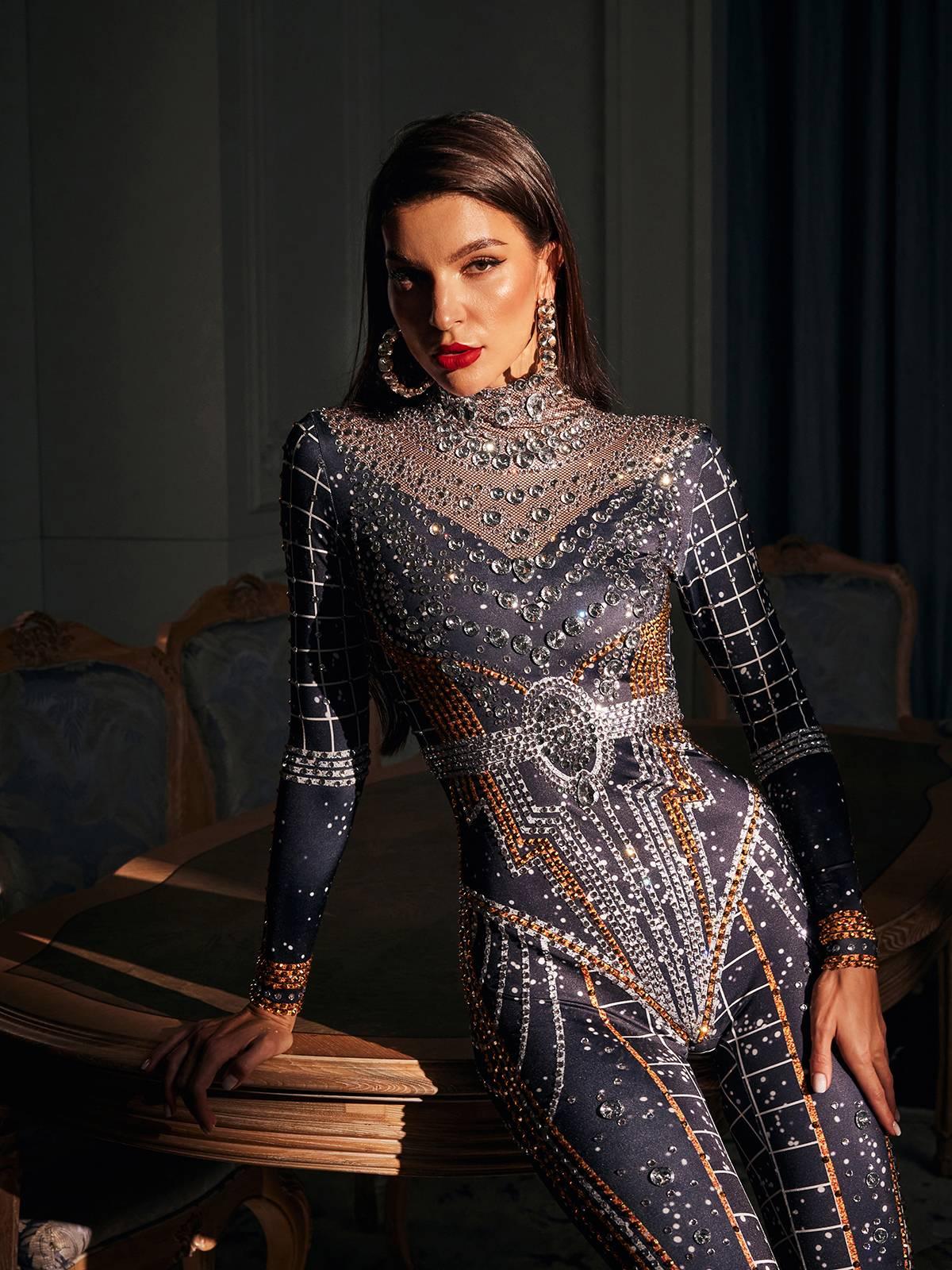 Micaela Baskılı Taşlı Tulum