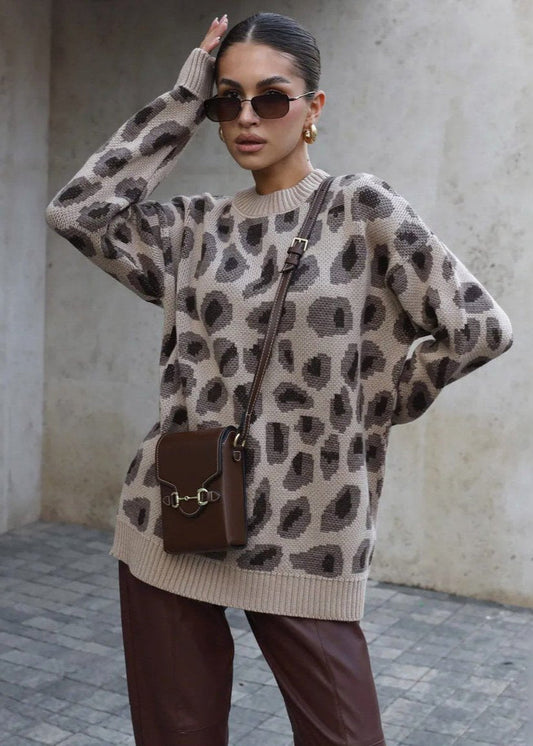 Charm Leopar Desenli Oversize Kazak