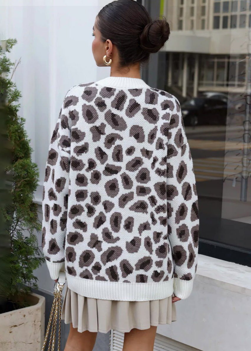 Charm Leopar Desenli Oversize Kazak