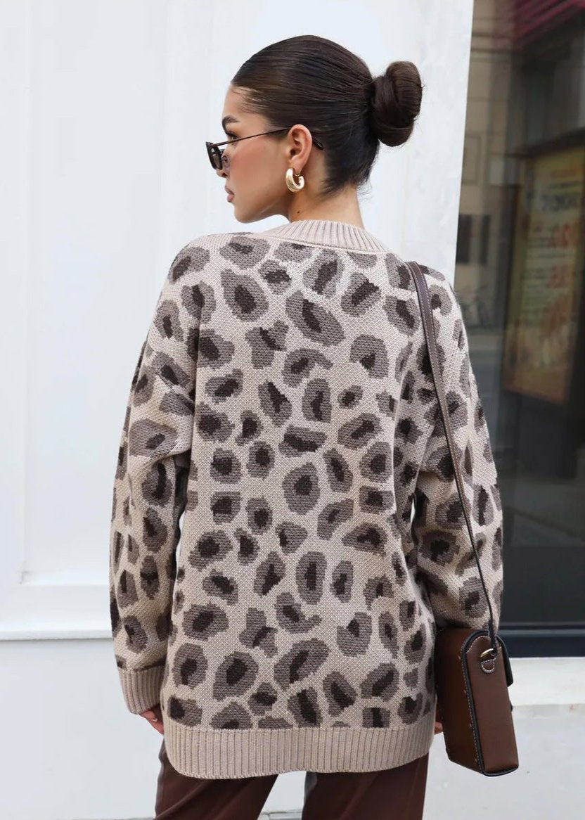 Charm Leopar Desenli Oversize Kazak