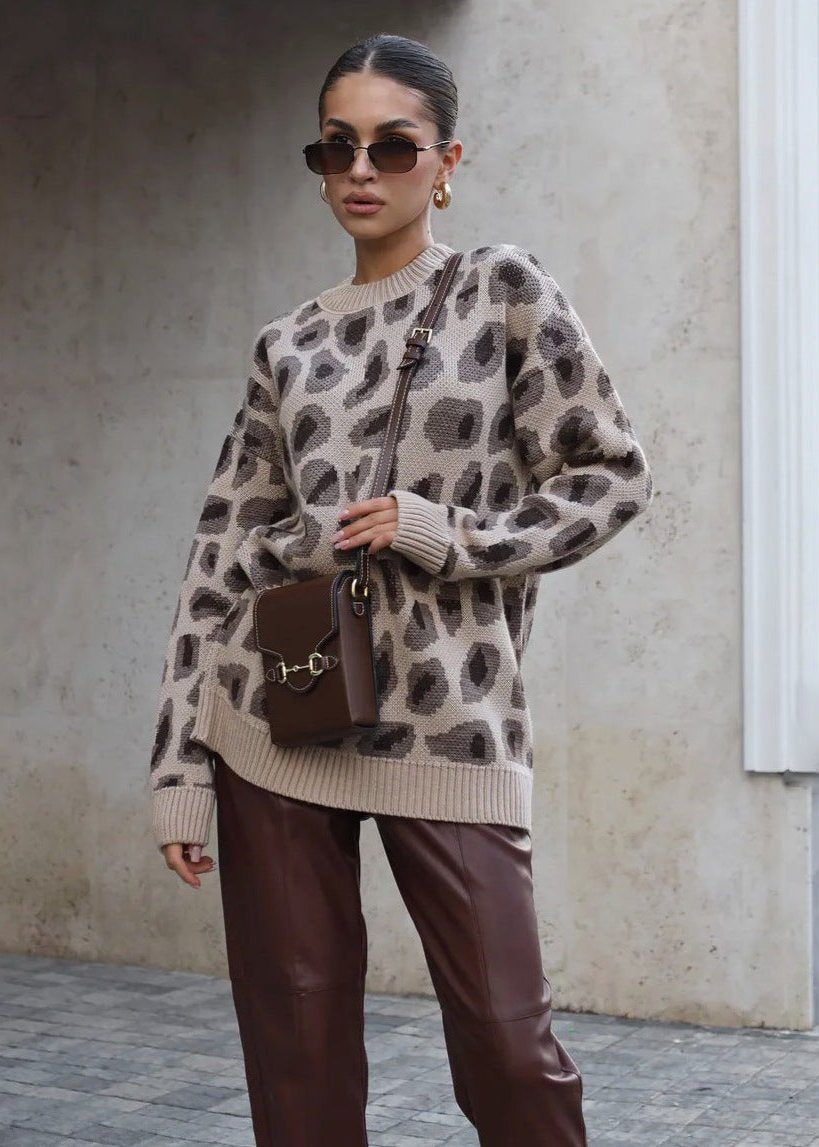 Charm Leopar Desenli Oversize Kazak