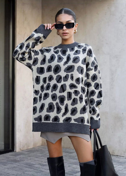 Charm Leopar Desenli Oversize Kazak