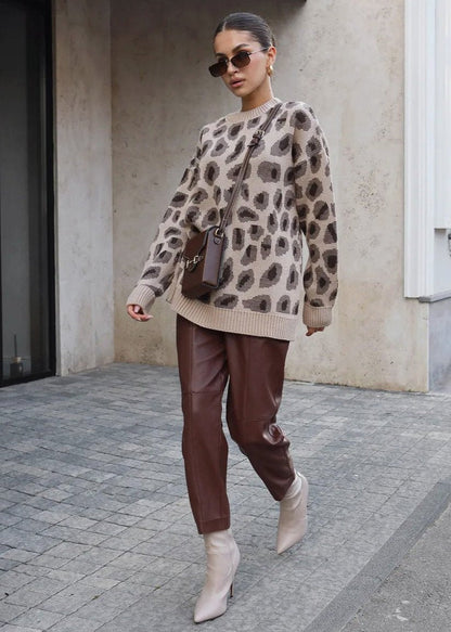 Charm Leopar Desenli Oversize Kazak