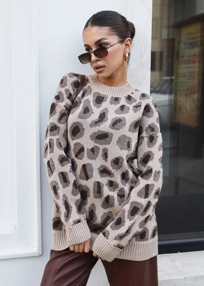 Charm Leopar Desenli Oversize Kazak