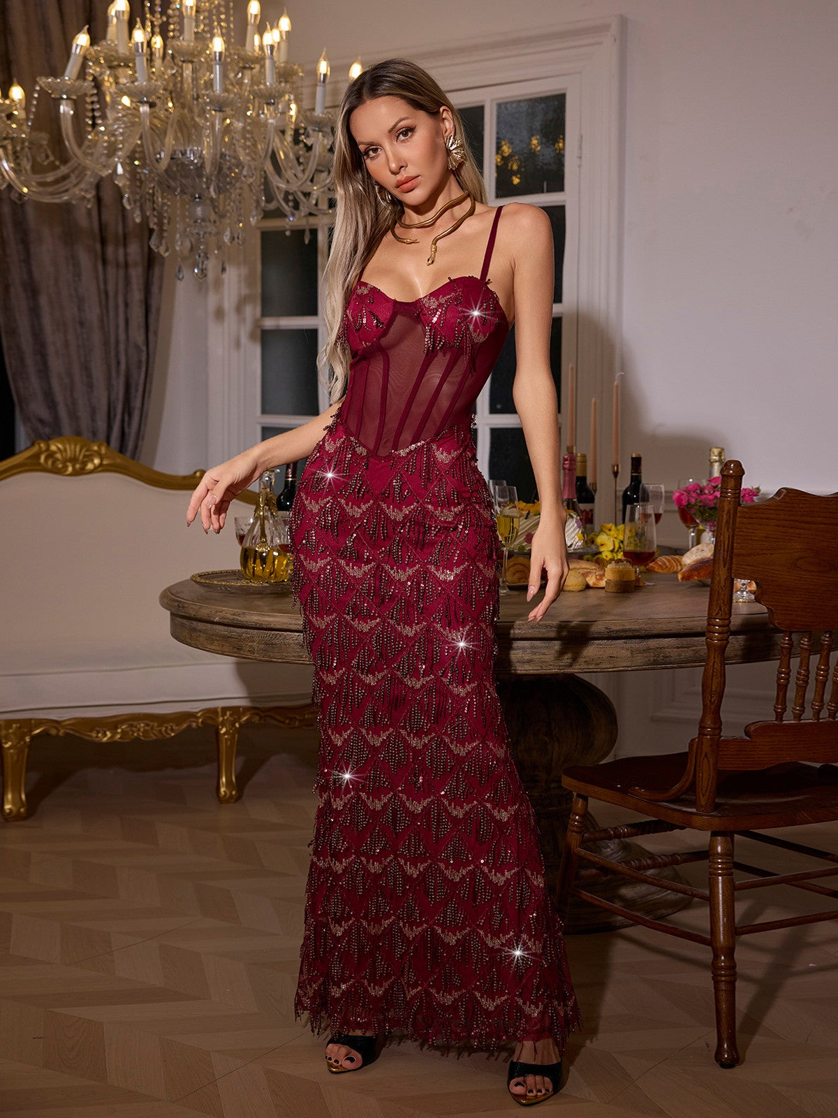 Ottis Payetli Maxi Elbise