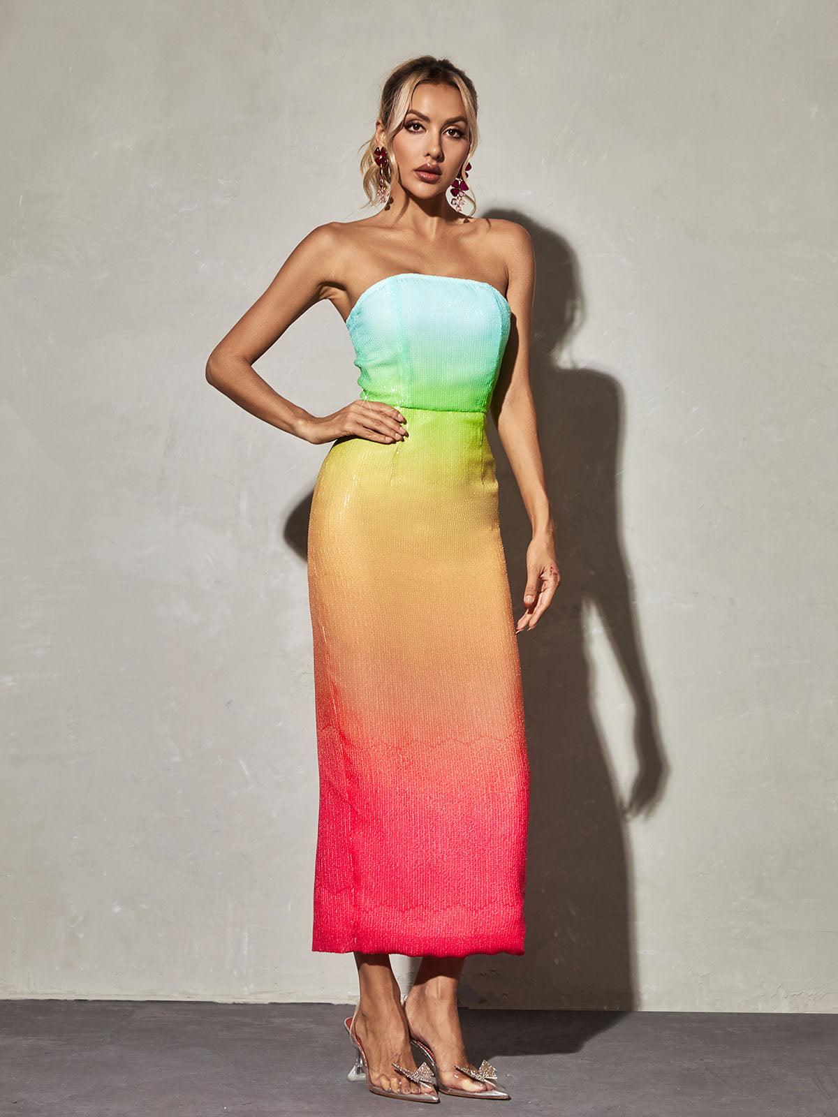 Shanti Payetli Ombre Maxi Elbise