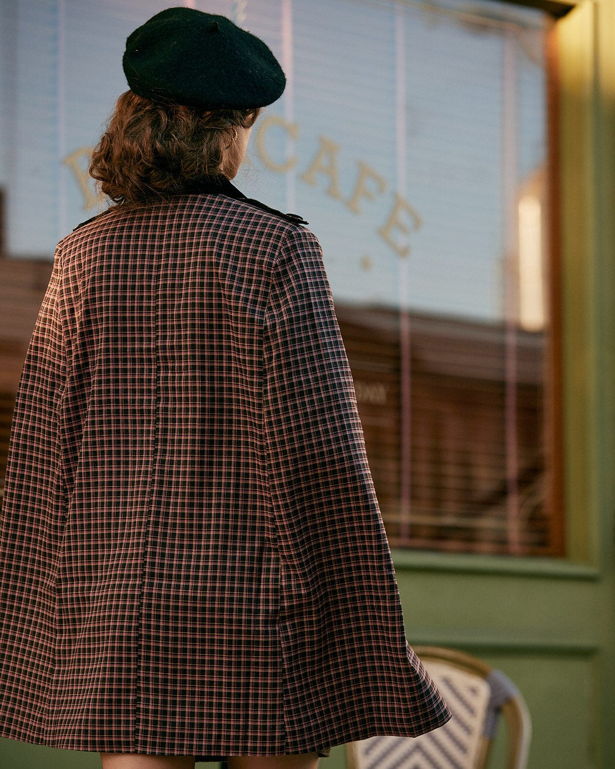 The Double-breasted Plaid Cape Coat