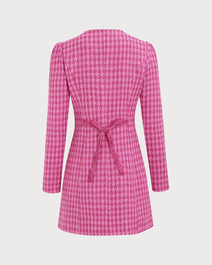 Women's Pink Single-breasted Tweed Mini Dress