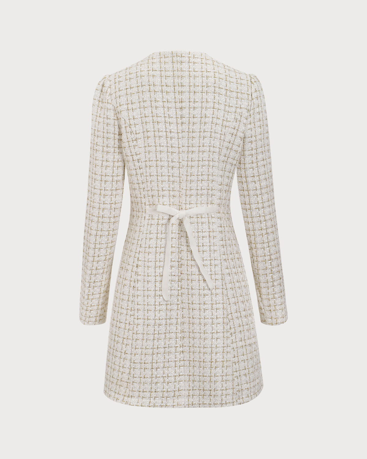 White Square Neck Tweed Mini Dress